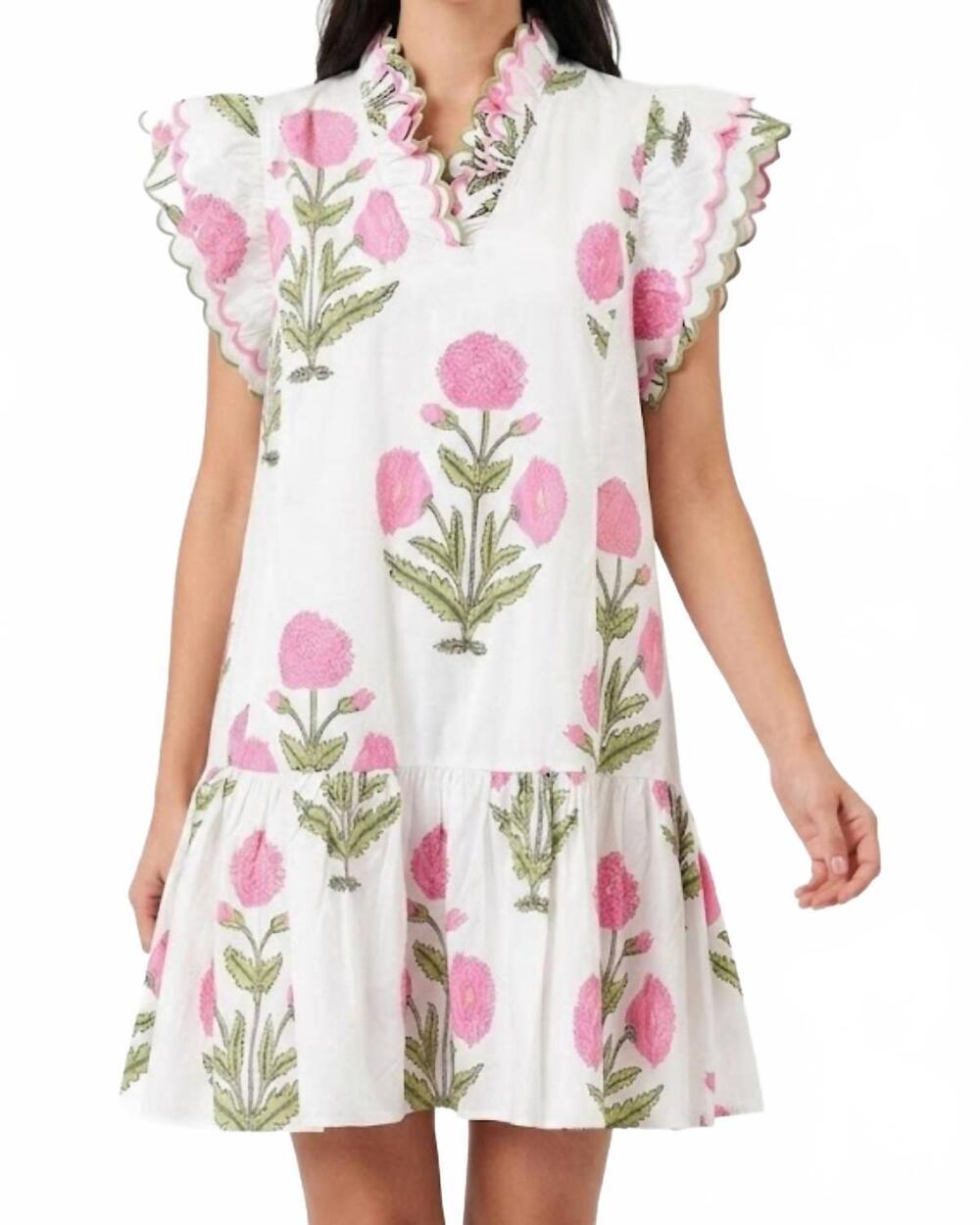 NEW AAPPARELLA floral ruffle collar babydoll dress with pockets in white/pink